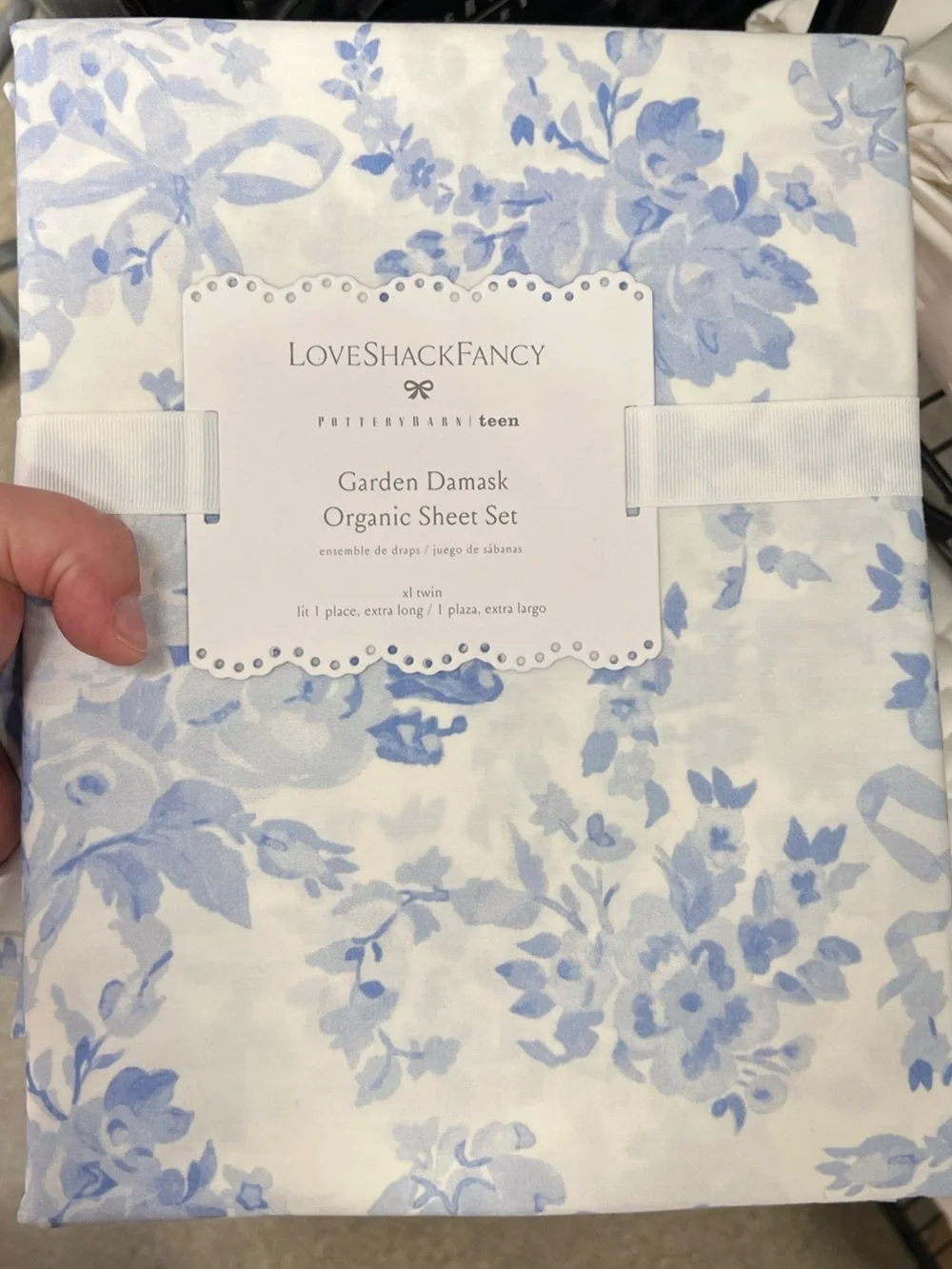 Pottery Barn Teen Love Shack Fancy Garden Damask Sheet Set Twin XL Blue NWT